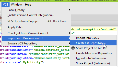 Android Studio "Create Git Repository" option.